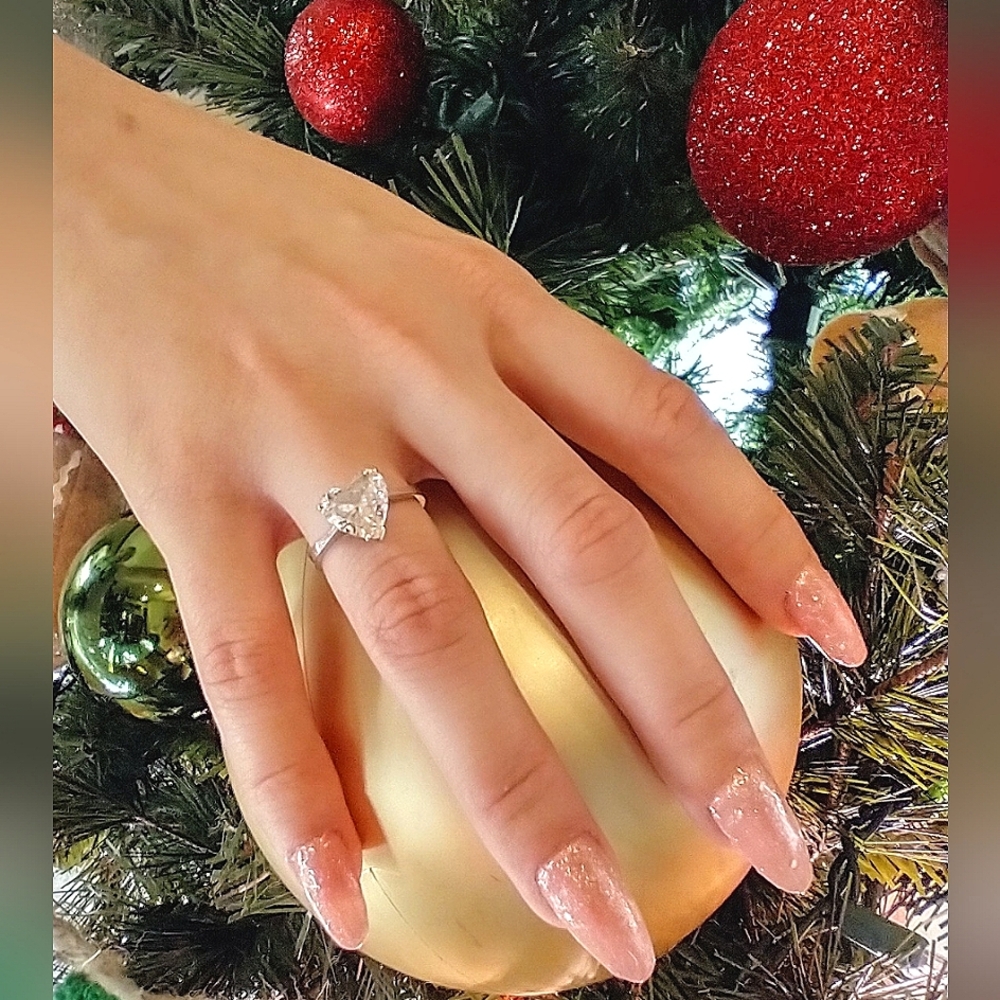 Gold Ring  14k Solid White Gold CZ Heart Shaped Ring